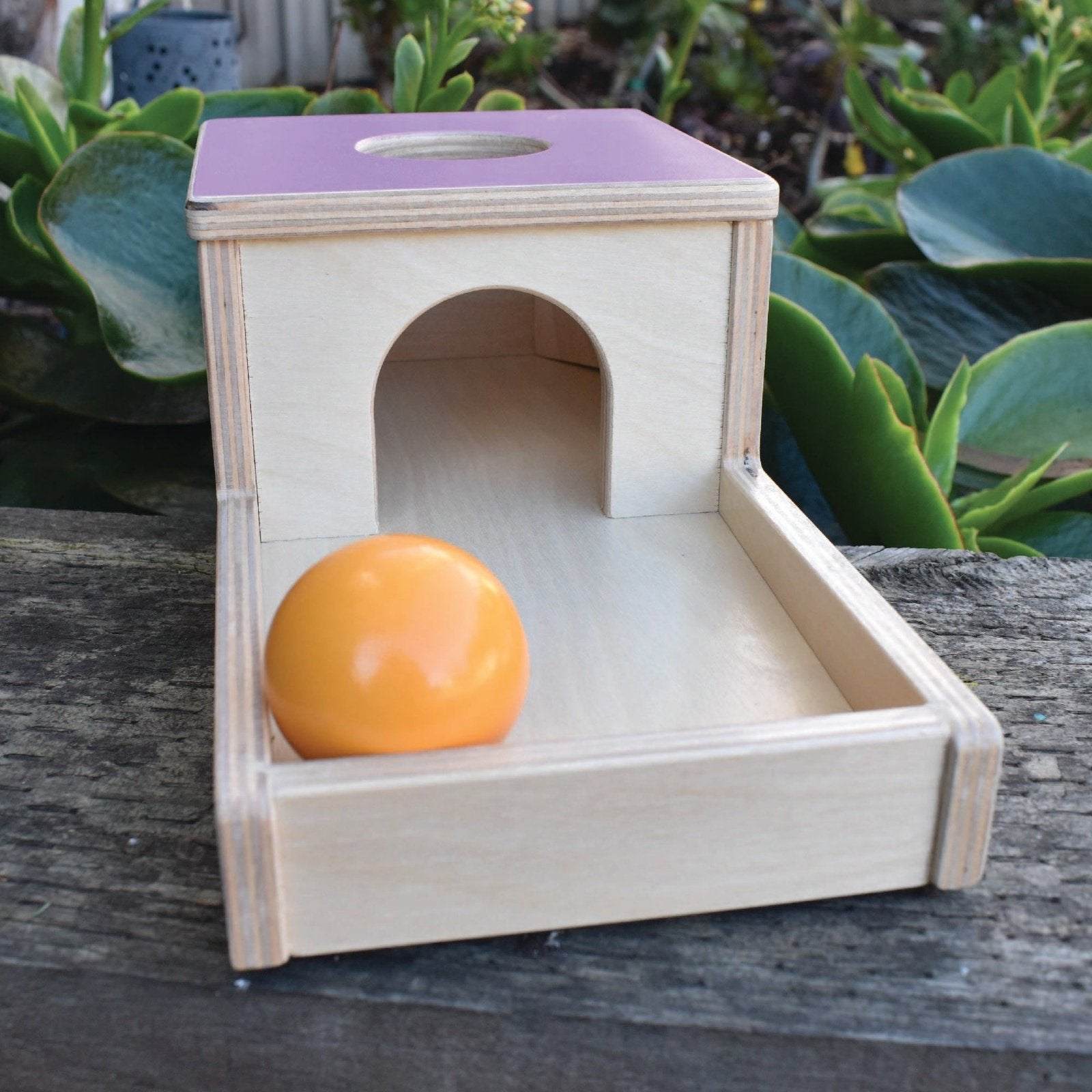 Montessori Object Permanence Ball Drop Box in Lavender
