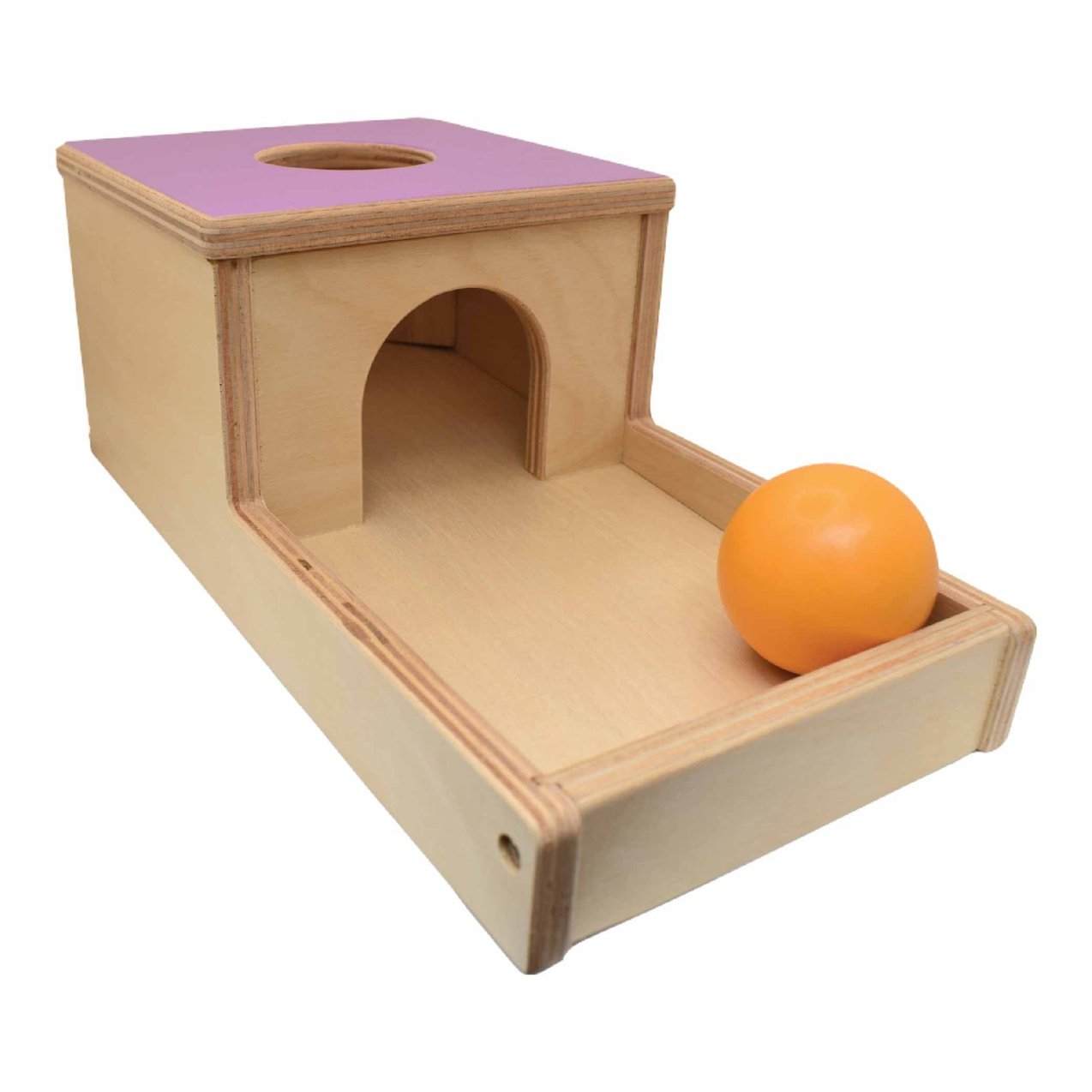 Object Permanence Montessori  Ball Drop Box Lavender Side view