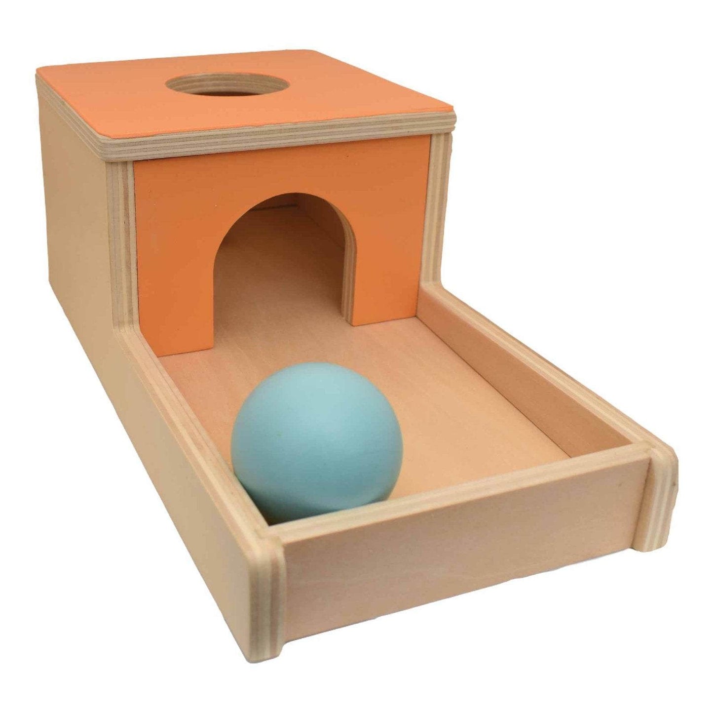 Object Permanence Montessori Ball Drop Box Peach Side view