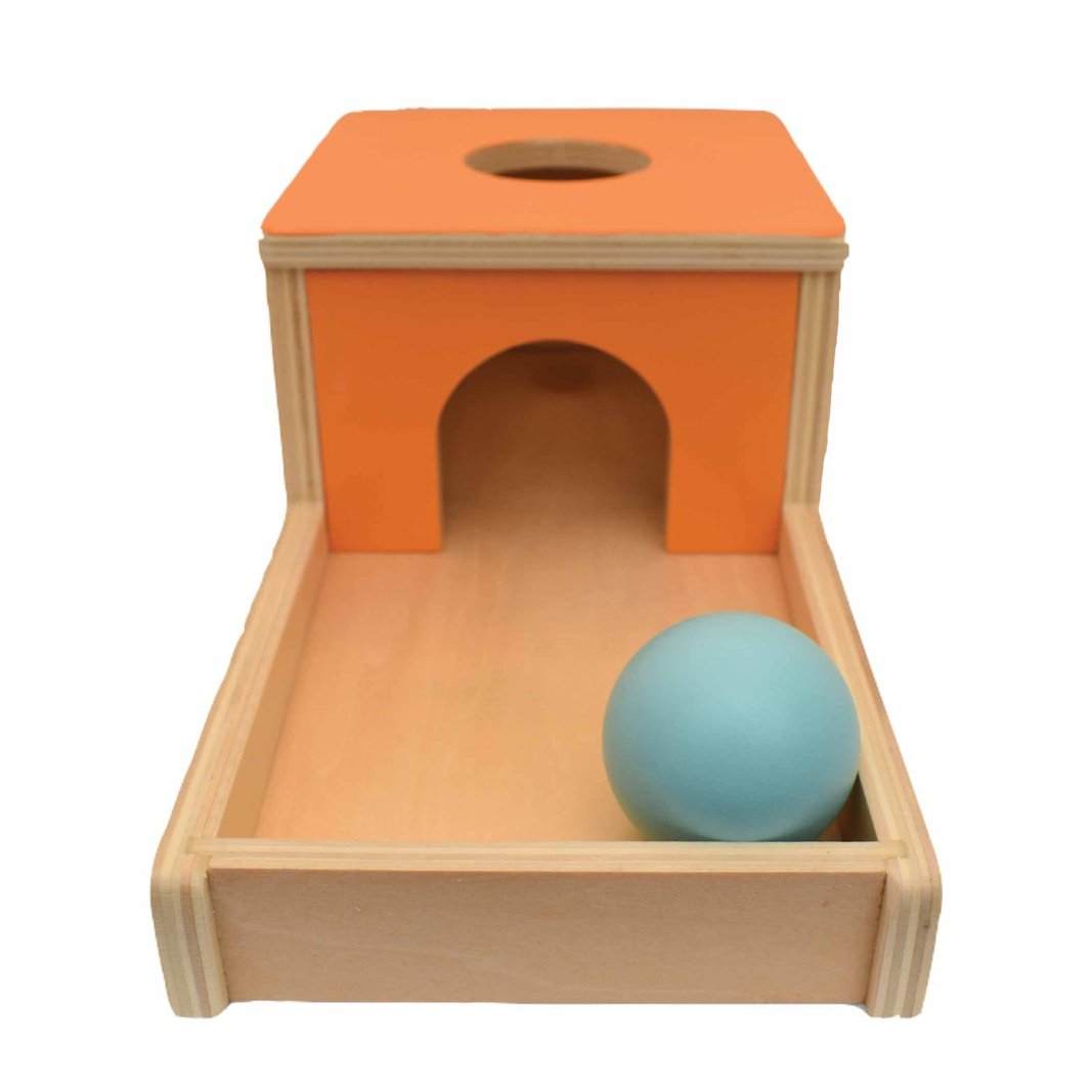 Object Permanence Montessori Ball Drop Box Peach front view